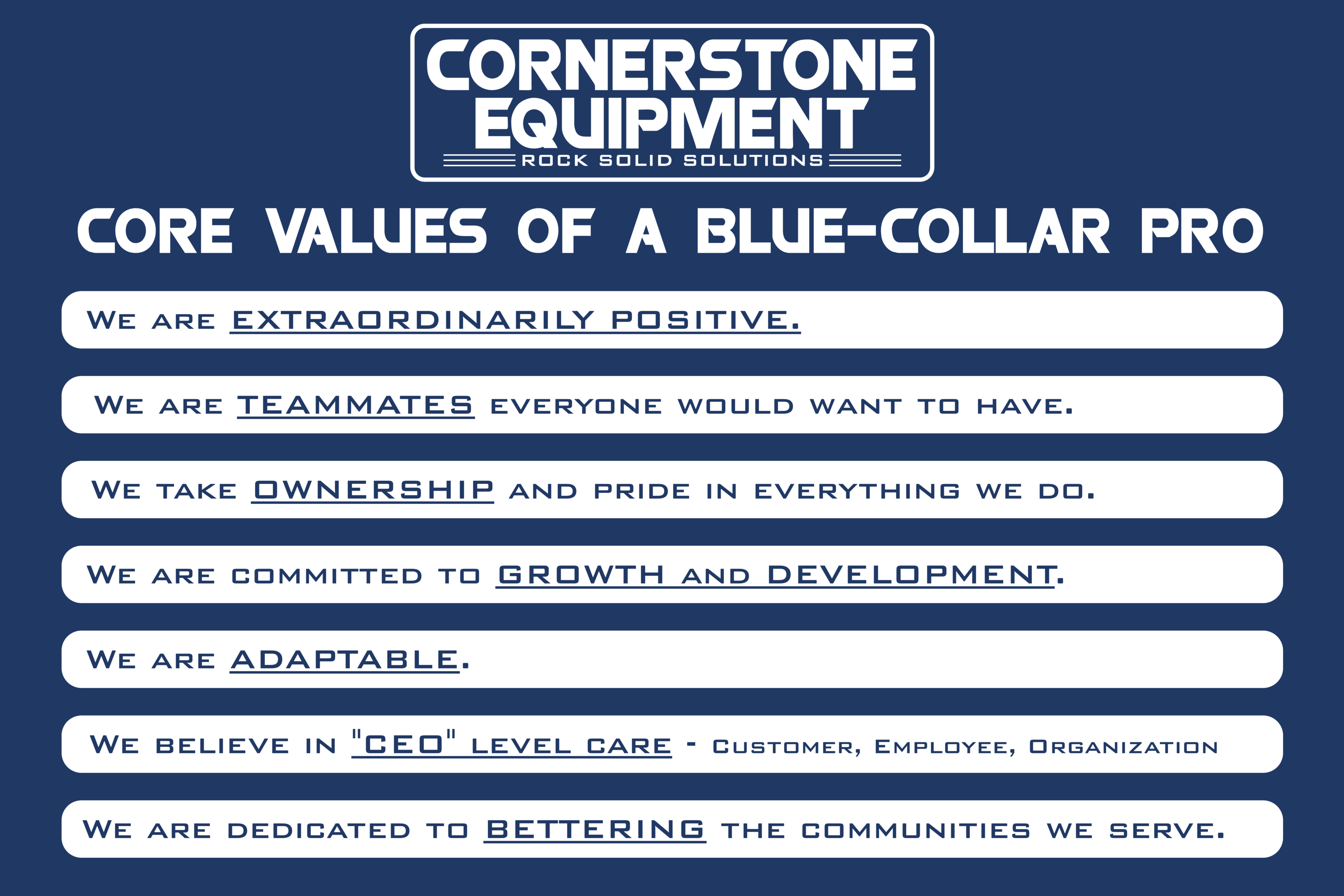 Cornerstone Equipment Core Values